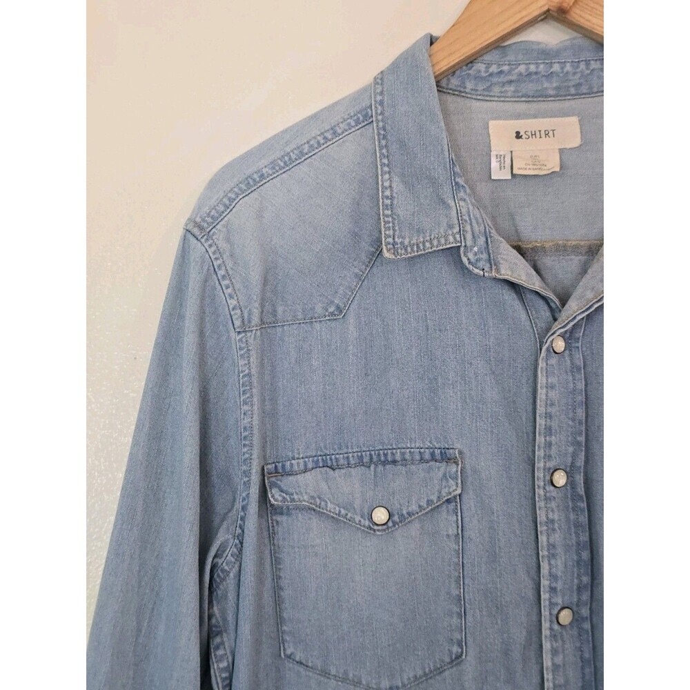 & Other Stories Denim Western Shirt Womens Large Chambray Snap Button Blue - Picture 4 of 11